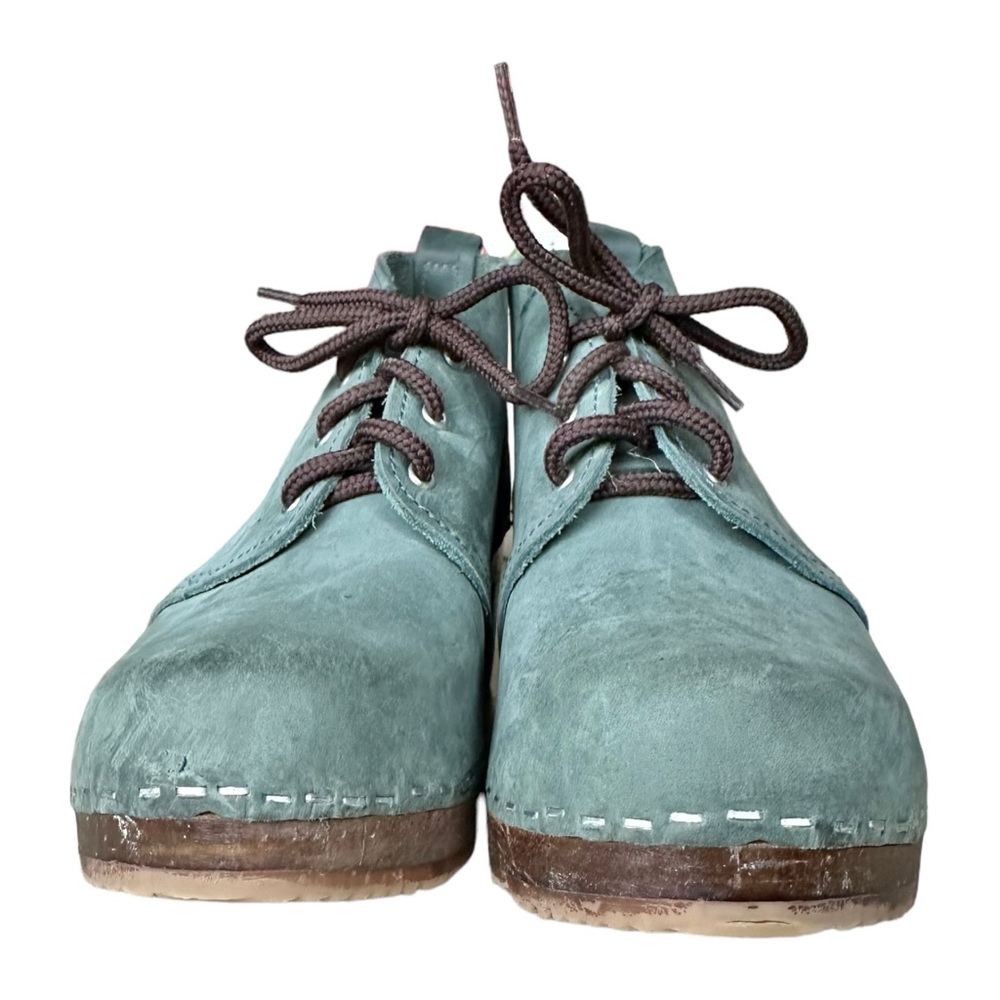 Sandgrens Sweden Chukka High Heel Clog Lace-Up  Nubuck Wood Heel Size 38 - Picture 5 of 16